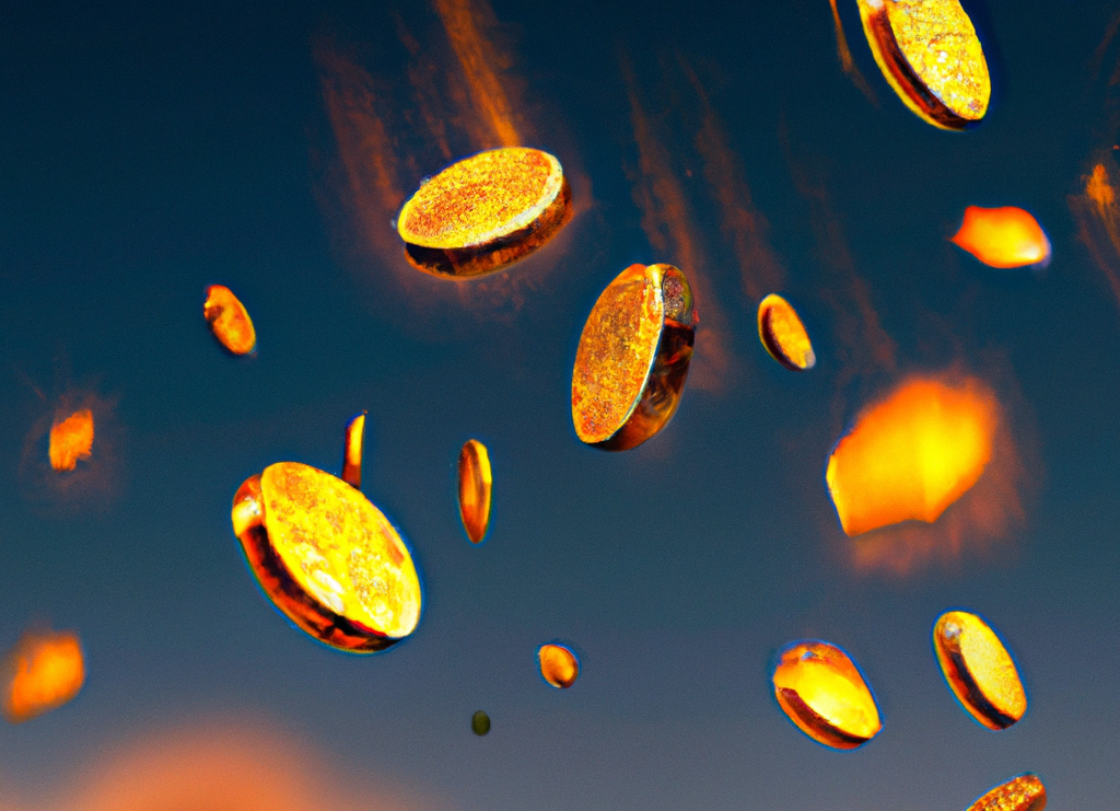 Burning coins falling from the sky