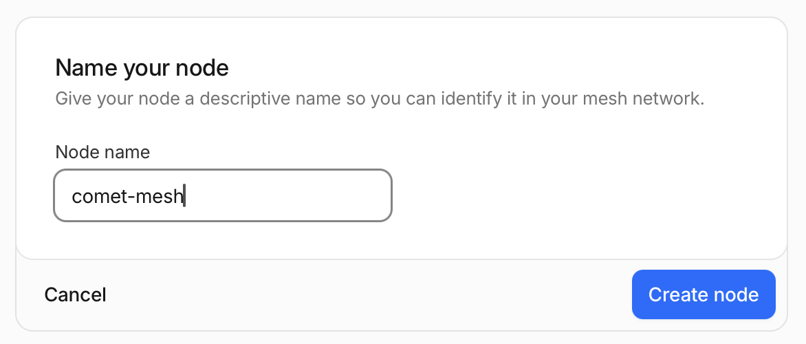 Add Mesh node screen in Cloudflare dashboard