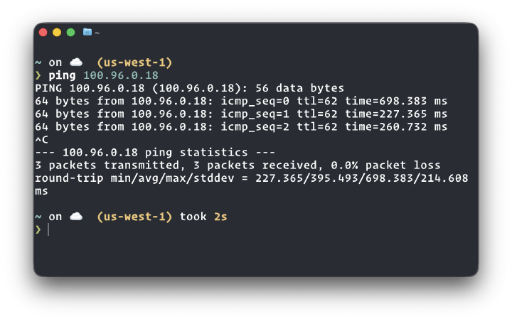 Successful ping from MacBook to Mesh node