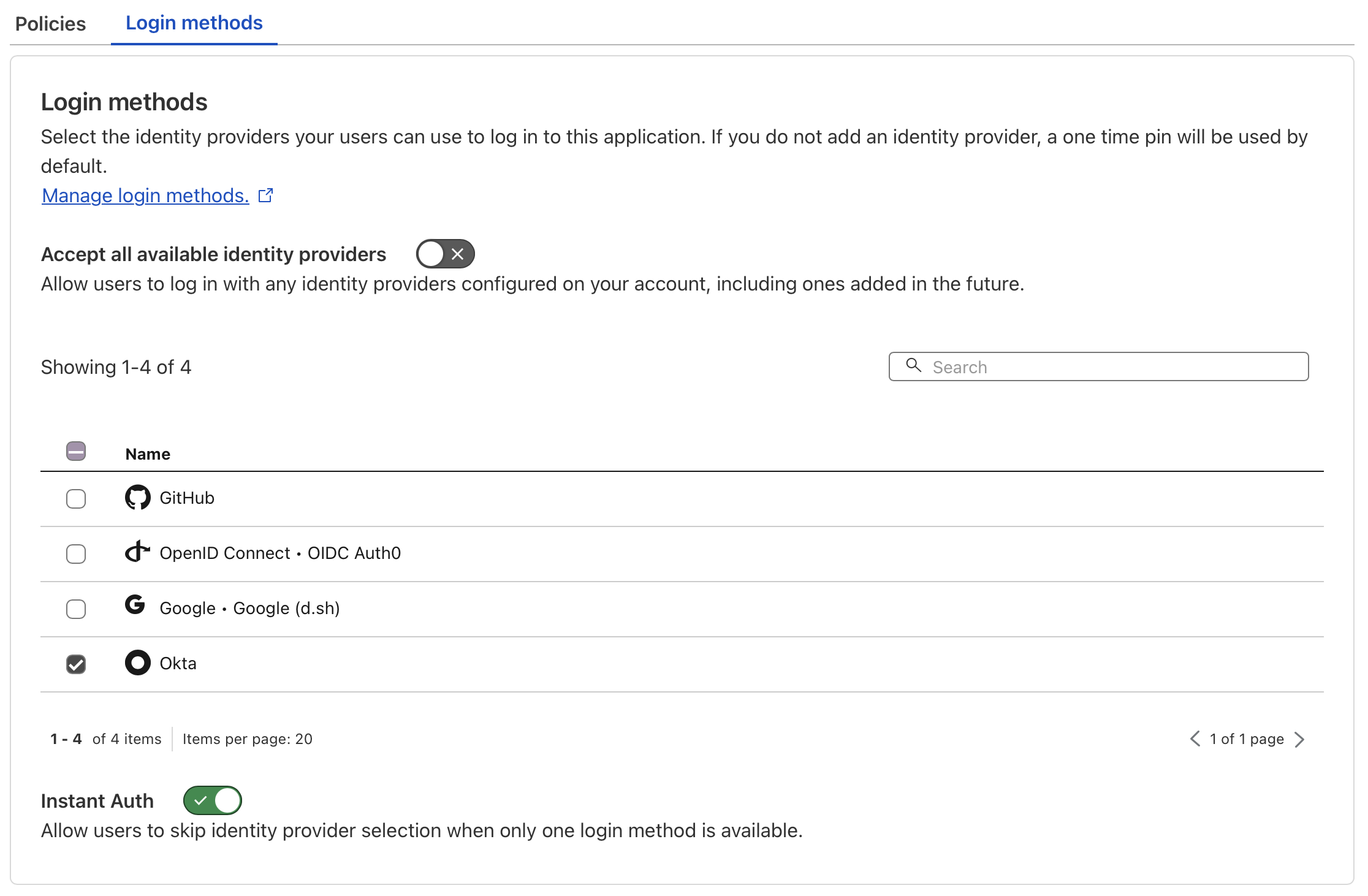 Login methods enroll policies