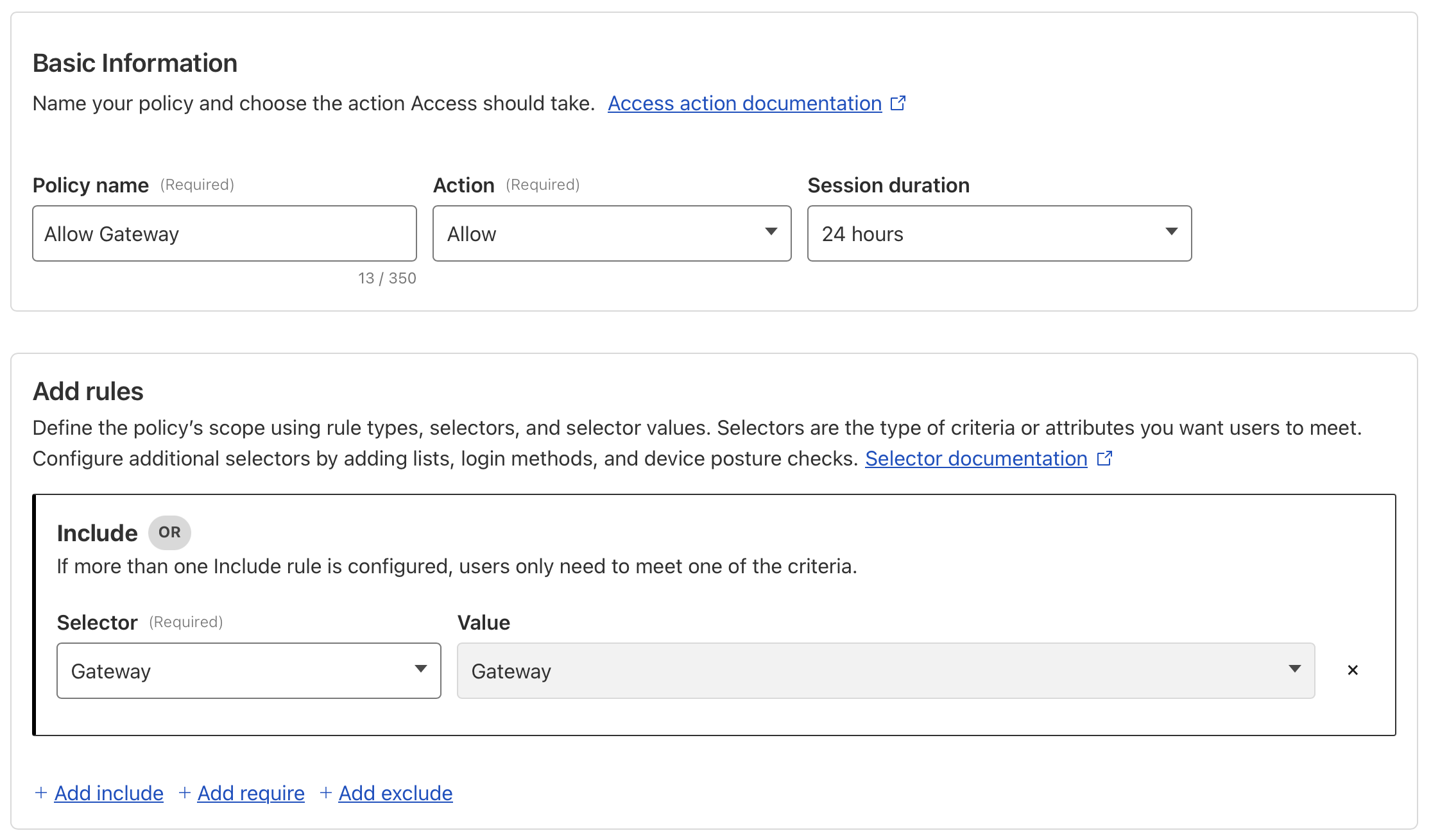 Policy to allow Gateway auth