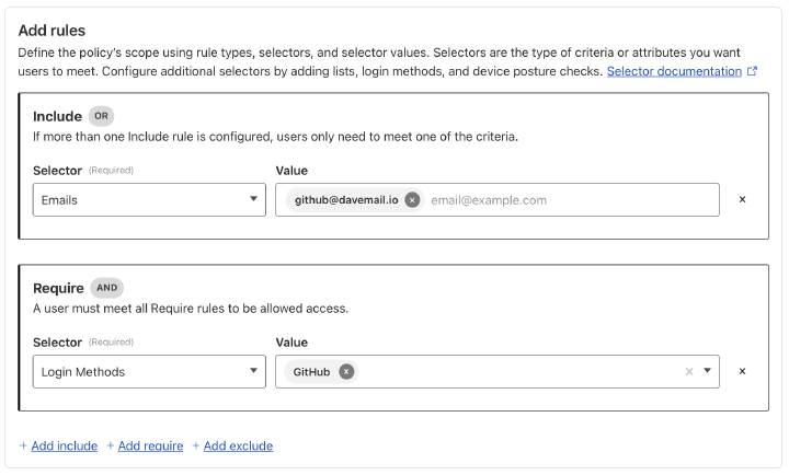 Configuring an Access Policy with GitHub and email