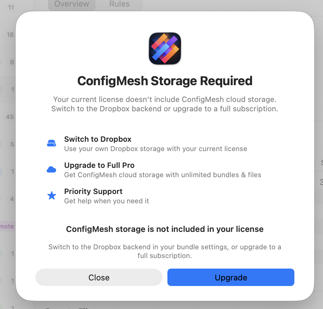 Upgrade required dialog
