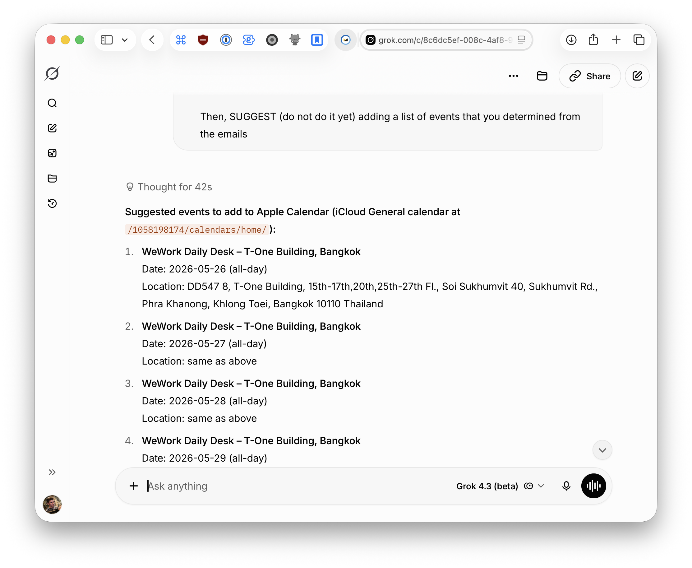 Grok iCloud calendar