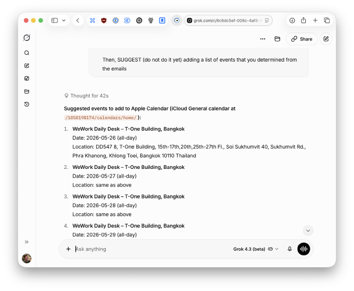 Grok iCloud calendar