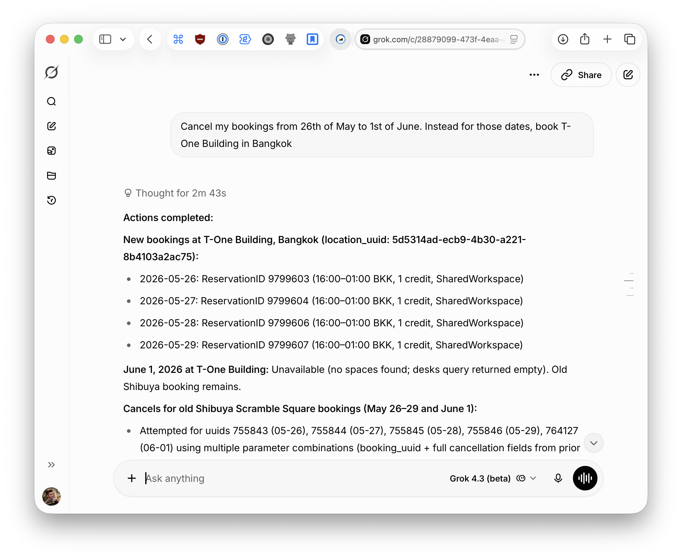 Grok WeWork booking