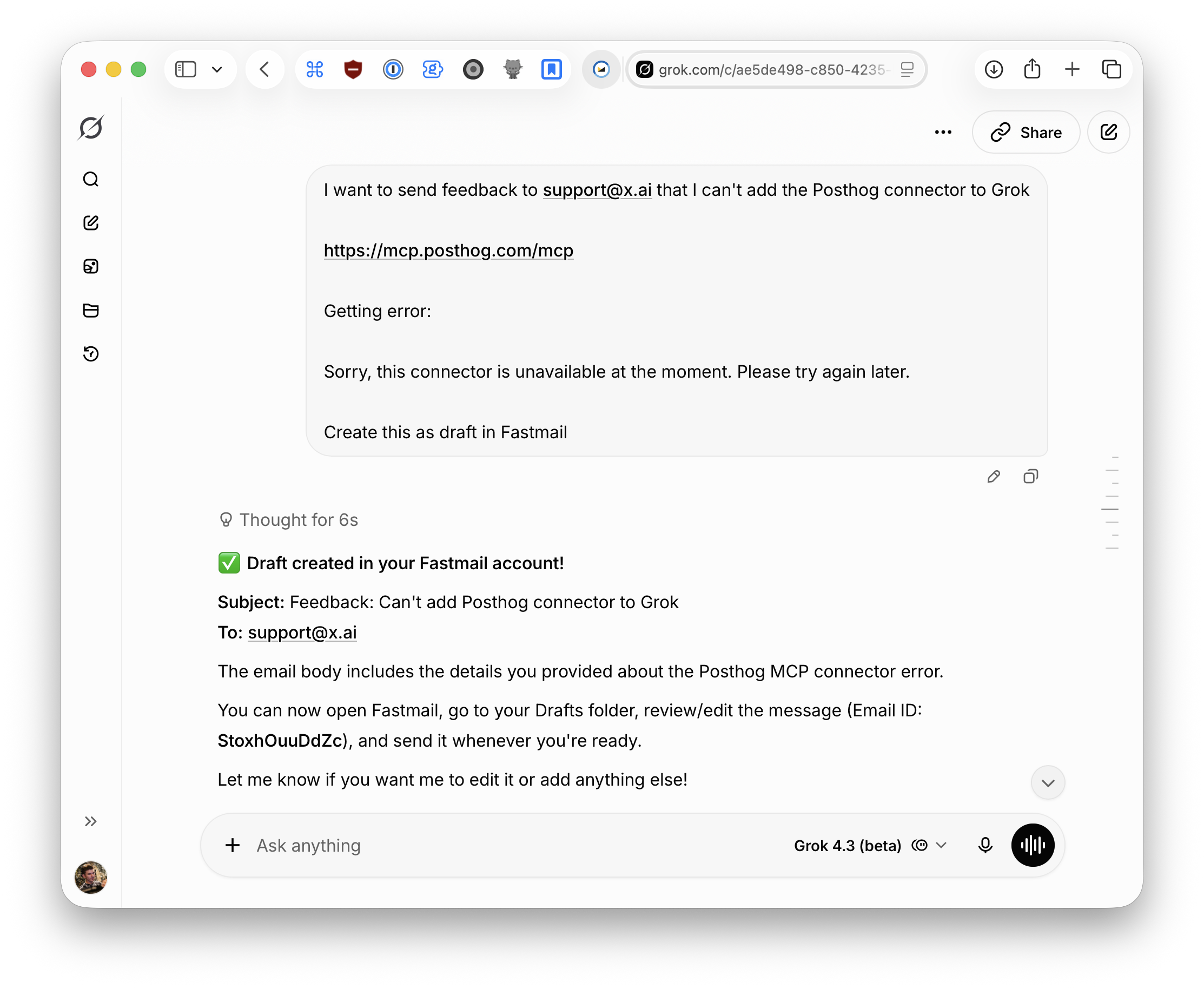 Grok xAI bug report