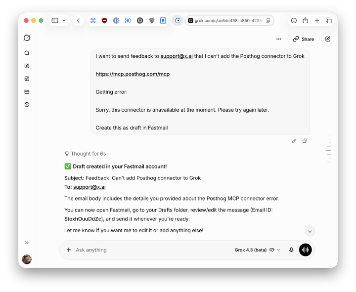 Grok xAI bug report