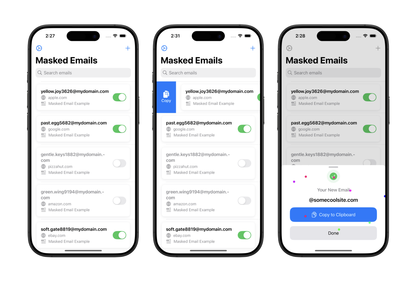 Screenshot of Masked Email Manager