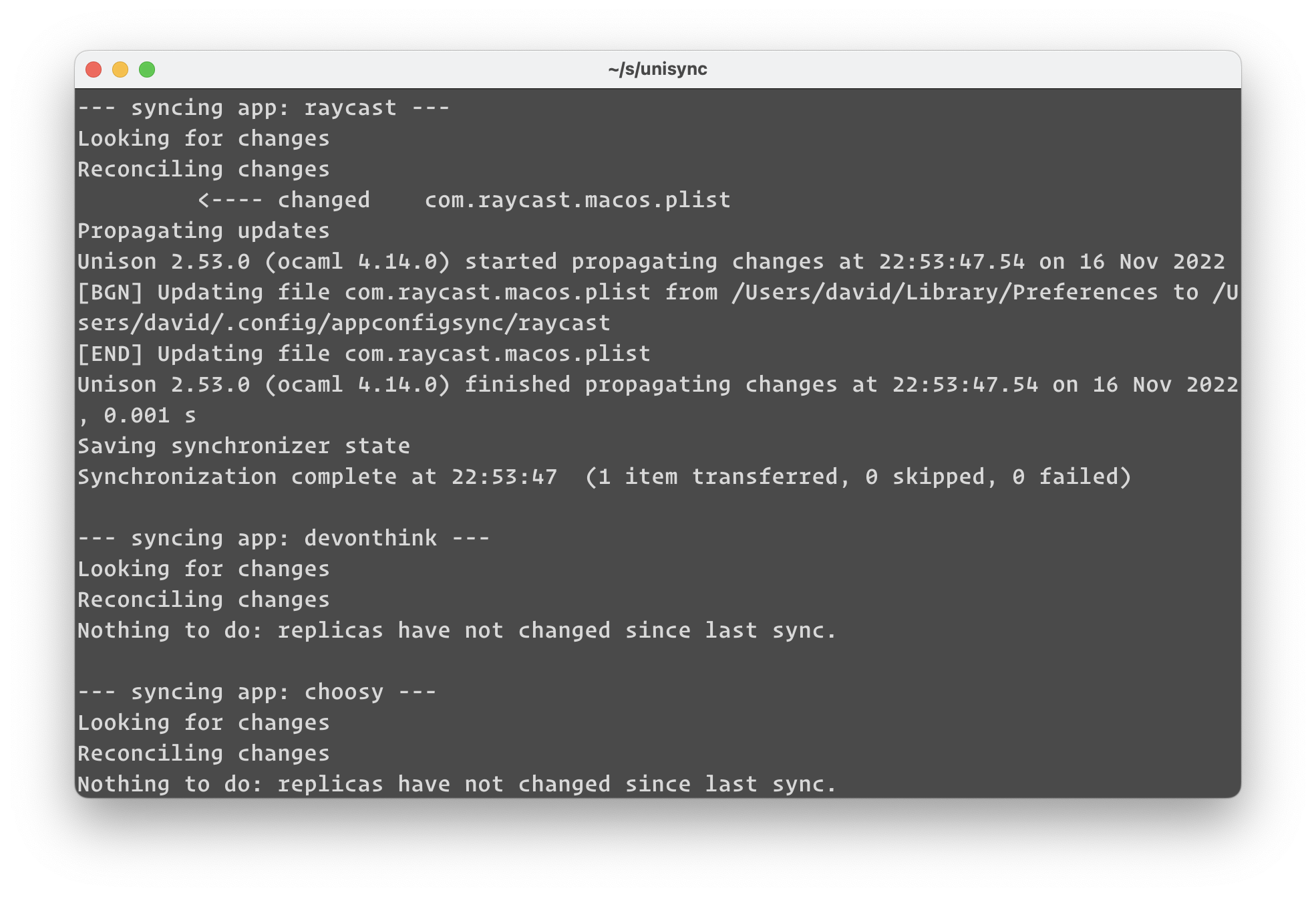 Unisync screenshot